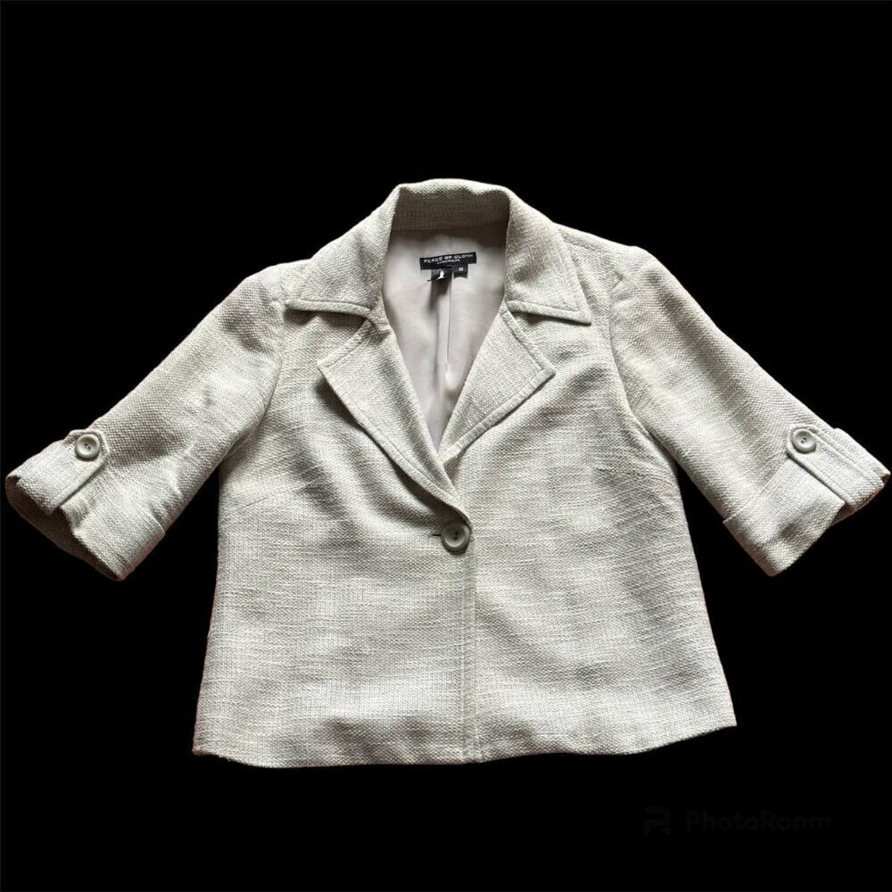 PEACE OF CLOTH Light Cotton Linen Blend 3/4 Sleeve Blazer - Size 0